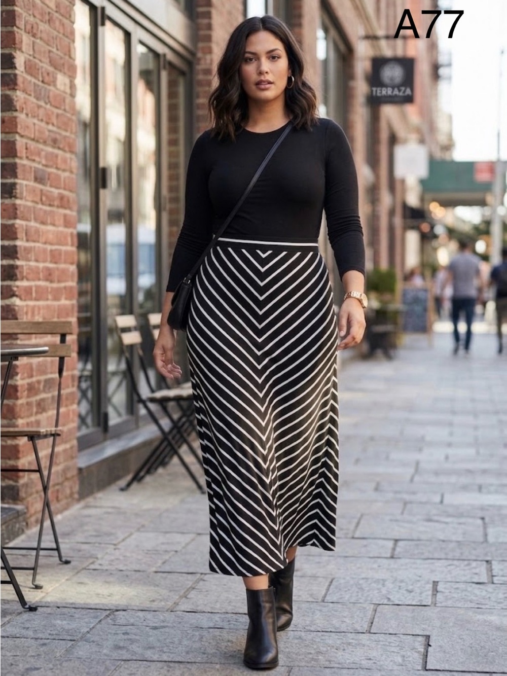 Faded Glory Black & White Chevron Maxi Skirt,Size 3X